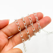 925 Sterling Silver Elongated Twisted and Plain Cable Link Chain